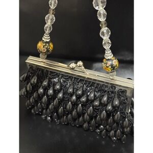 Lily‎ Scott Beaded Clutch Bag Black Evening Purse Floral Crystal Handle